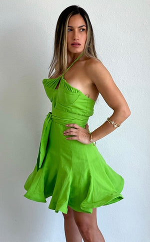 Party for Two Lime Halter Fit & Flare Dress