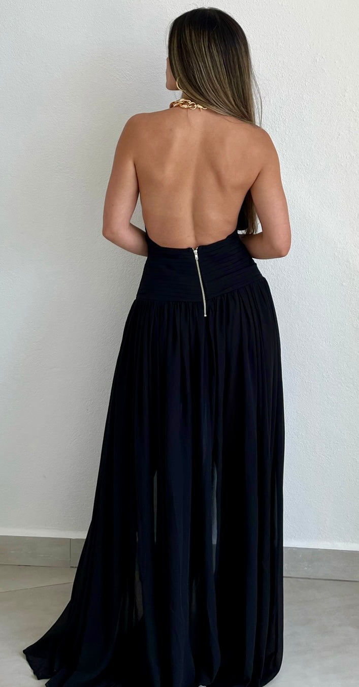 Lost in Paradise Black & Chain Maxi Dress