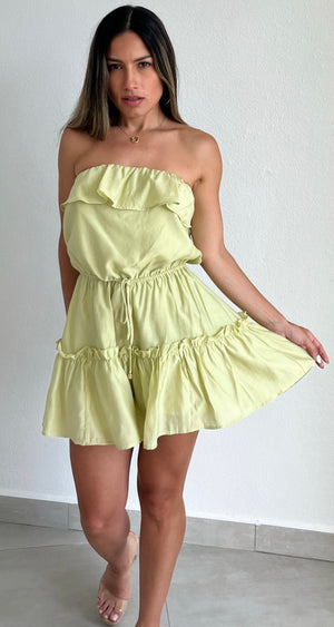 Vacation Time Lime Strapless Romper