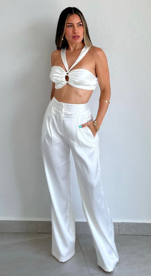 Pur-Suit of Perfection White Satin Two-Piece Set