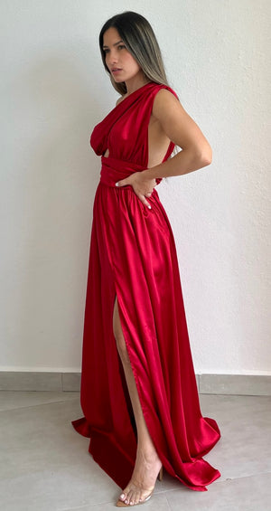 Exquisite Satin One-Shoulder Maxi Dress