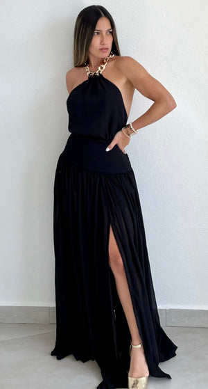 Lost in Paradise Black & Chain Maxi Dress