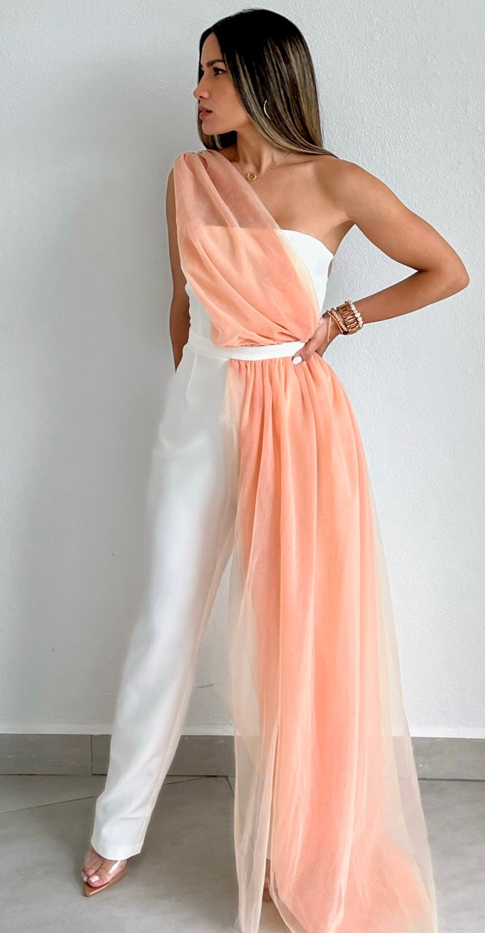The White & Peach Showstopper Jumpsuit