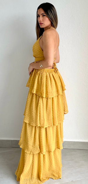 Darling Daylight Mustard Ruffled Maxi Dress