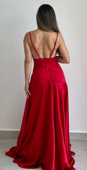 Essential Invite Red Satin Maxi Dress