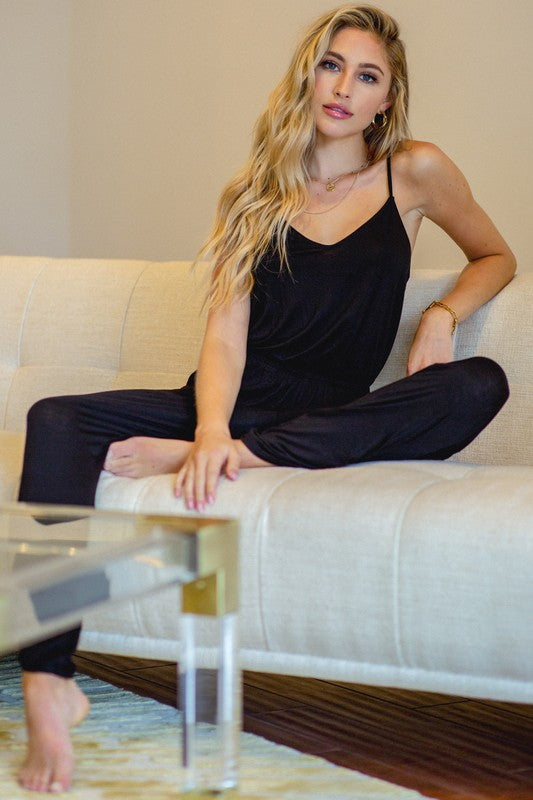 Free to be Comfy Black Knit Jumpsuit