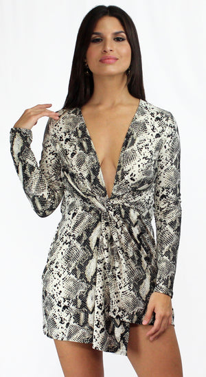 Wonderfully Wild Grey Snake Print Dress