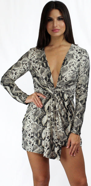 Wonderfully Wild Grey Snake Print Dress