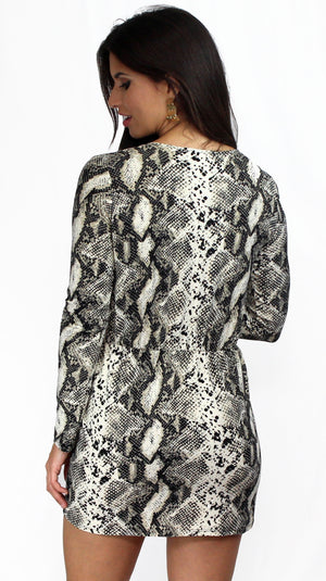 Wonderfully Wild Grey Snake Print Dress