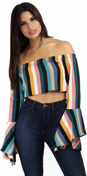 Day Dream in Stripes Off-Shoulder Top