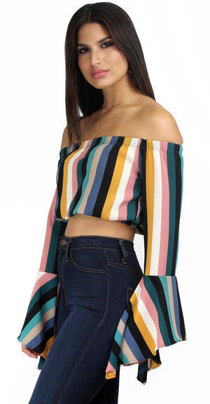 Day Dream in Stripes Off-Shoulder Top