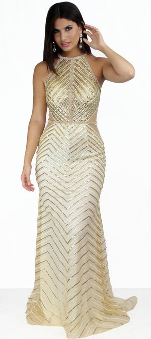 In Golden Showstopper Formal Gown