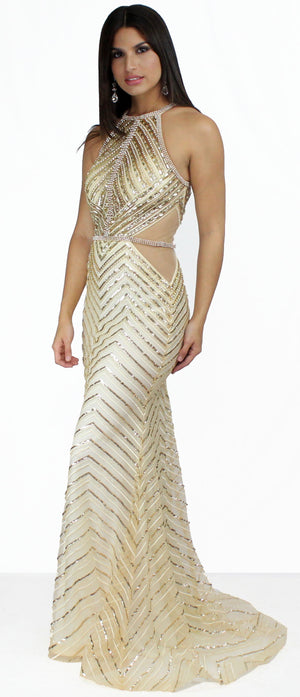 In Golden Showstopper Formal Gown