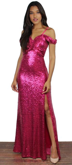 Here to Wow Berry Sequin Long Dress