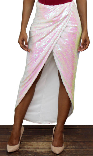 Effervescent White Litmus Sequin High Low Skirt