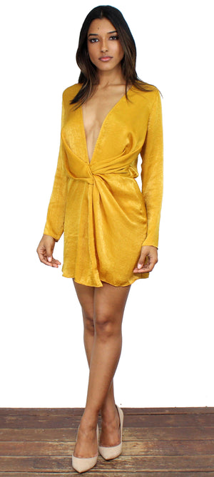Get Kylie's Look with Mustard Satin Dress