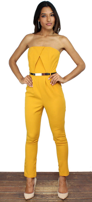 Learning to Fly Mustard Skinny Jumpsuit