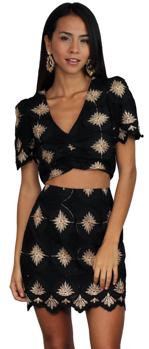 Art of Poise Black Embroidered Two-Piece Set