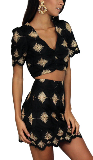 Art of Poise Black Embroidered Two-Piece Set