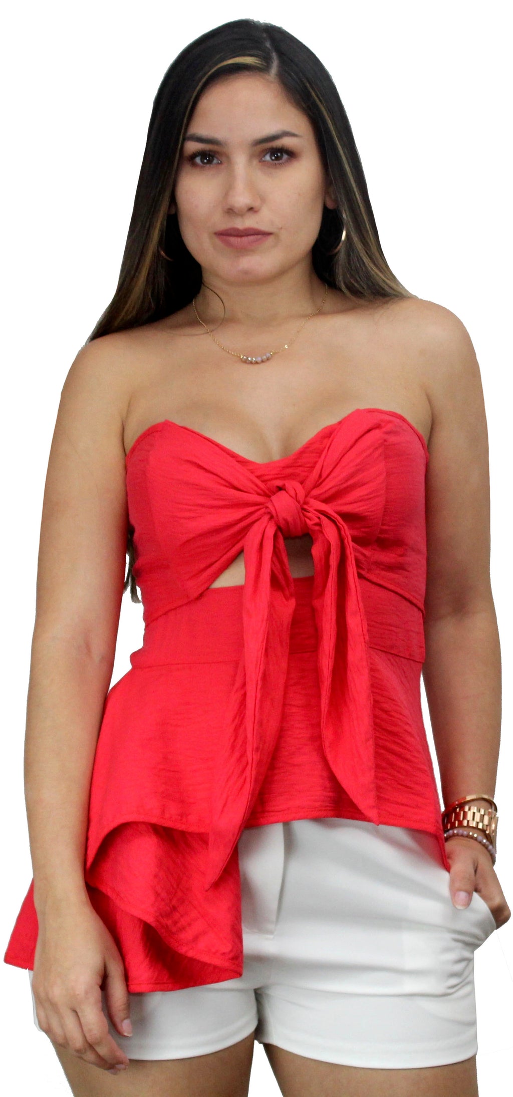 Like You Strapless Red Peplum Top