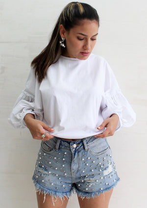 Lift My Spirits White Ballon Sleeves Top