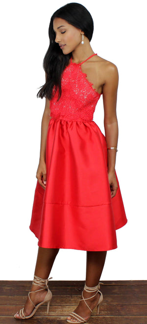 A Moment Like This Red Lace Skater Dress