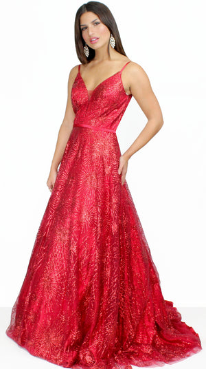 Lavish Lover Red Glitter Ball Gown