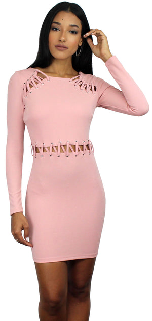 Gleam and Glide Pink Long Sleeves Dress