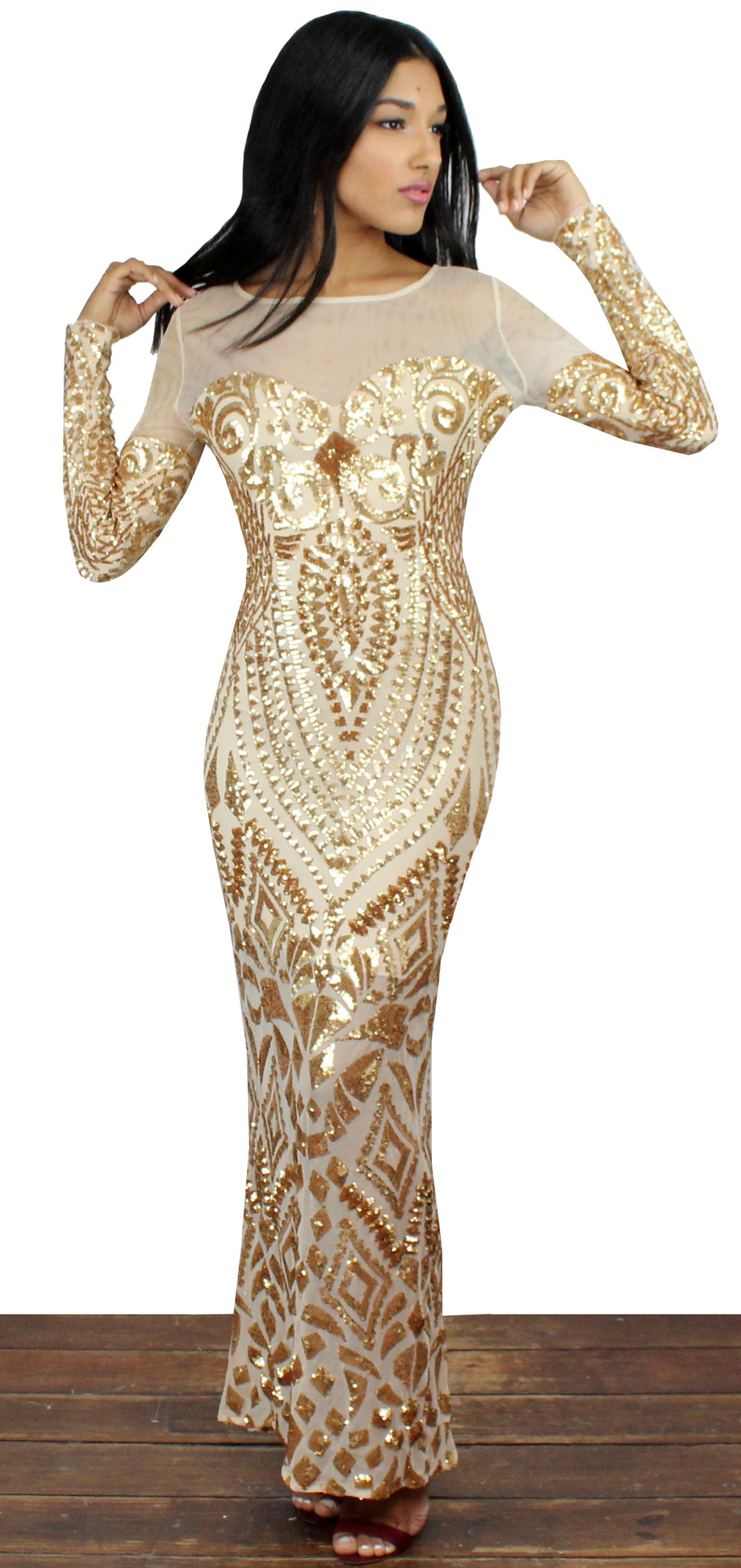 This is the Golden Dress Sequins Midi Dress