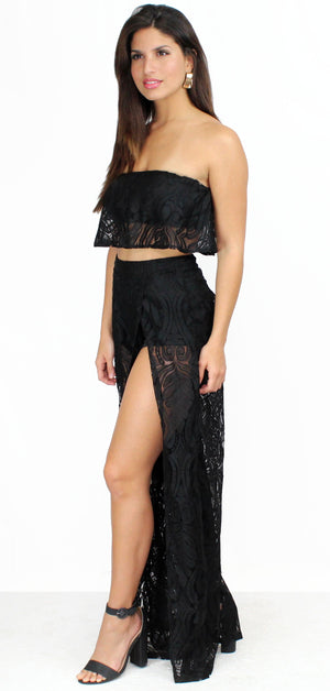 My Way in Black Lace Two-Piece Set