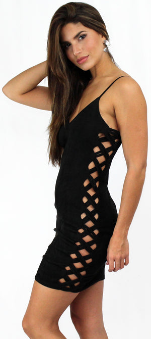 Something 'Bout You Black Suede Bodycon Dress