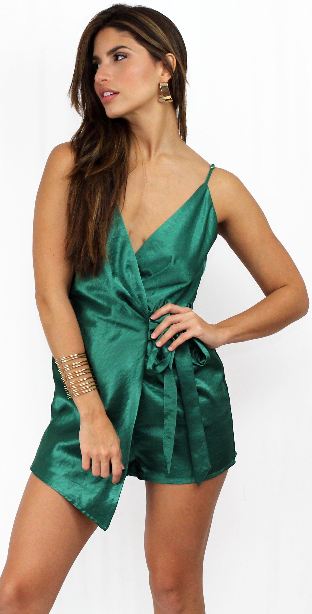 Walk with You Green Satin Romper