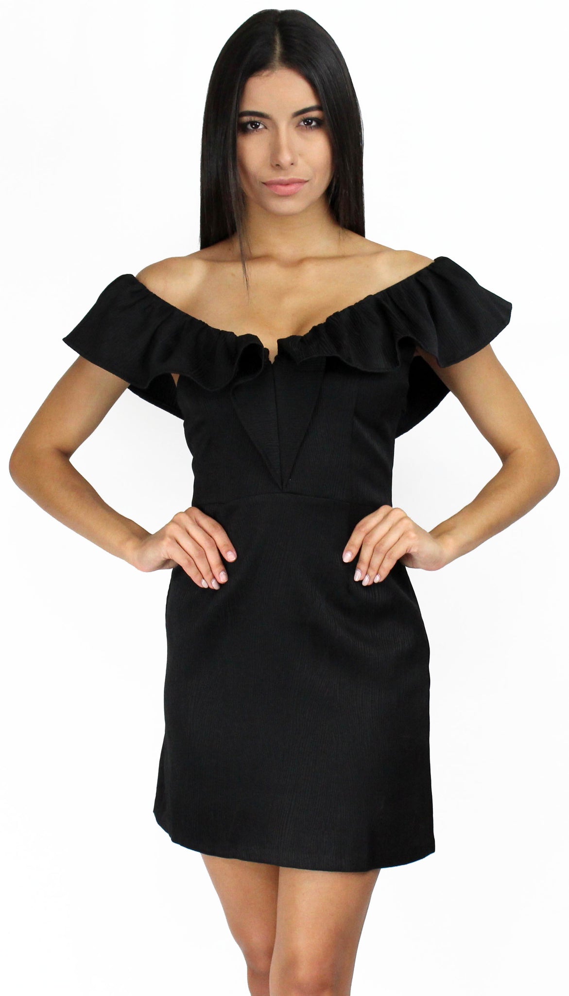 Reach Out with Ruffle Black Mini Dress