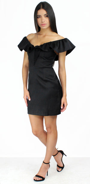 Reach Out with Ruffle Black Mini Dress