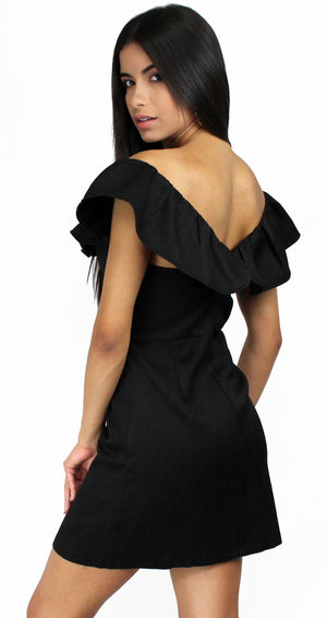 Reach Out with Ruffle Black Mini Dress