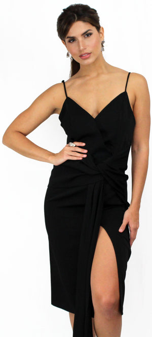 Hollywood Lady V-Neck Black Midi Dress