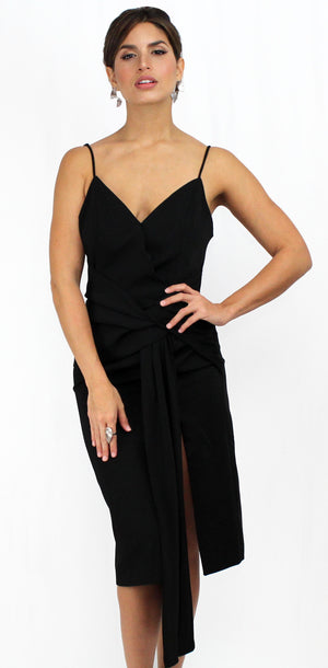 Hollywood Lady V-Neck Black Midi Dress