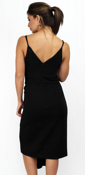 Hollywood Lady V-Neck Black Midi Dress