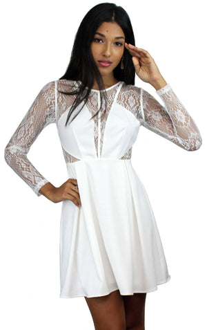 Very Enticing White Long Sleeves Dress