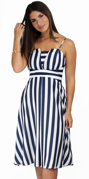 So Fine Navy & White Stripes Midi-Dress