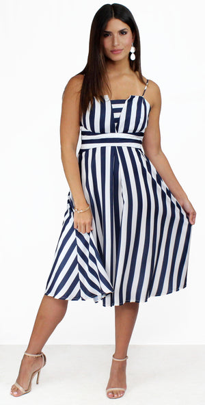 So Fine Navy & White Stripes Midi-Dress