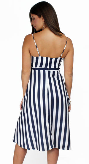 So Fine Navy & White Stripes Midi-Dress