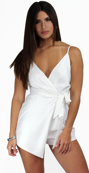 Walk with You White Satin Romper