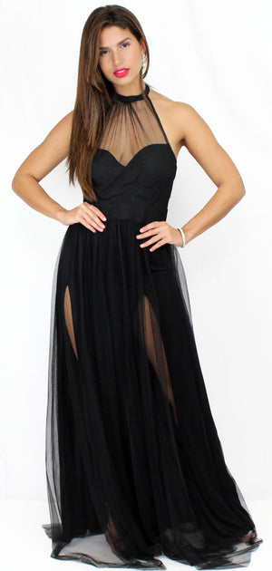 Temptress Black Mesh Formal Gown