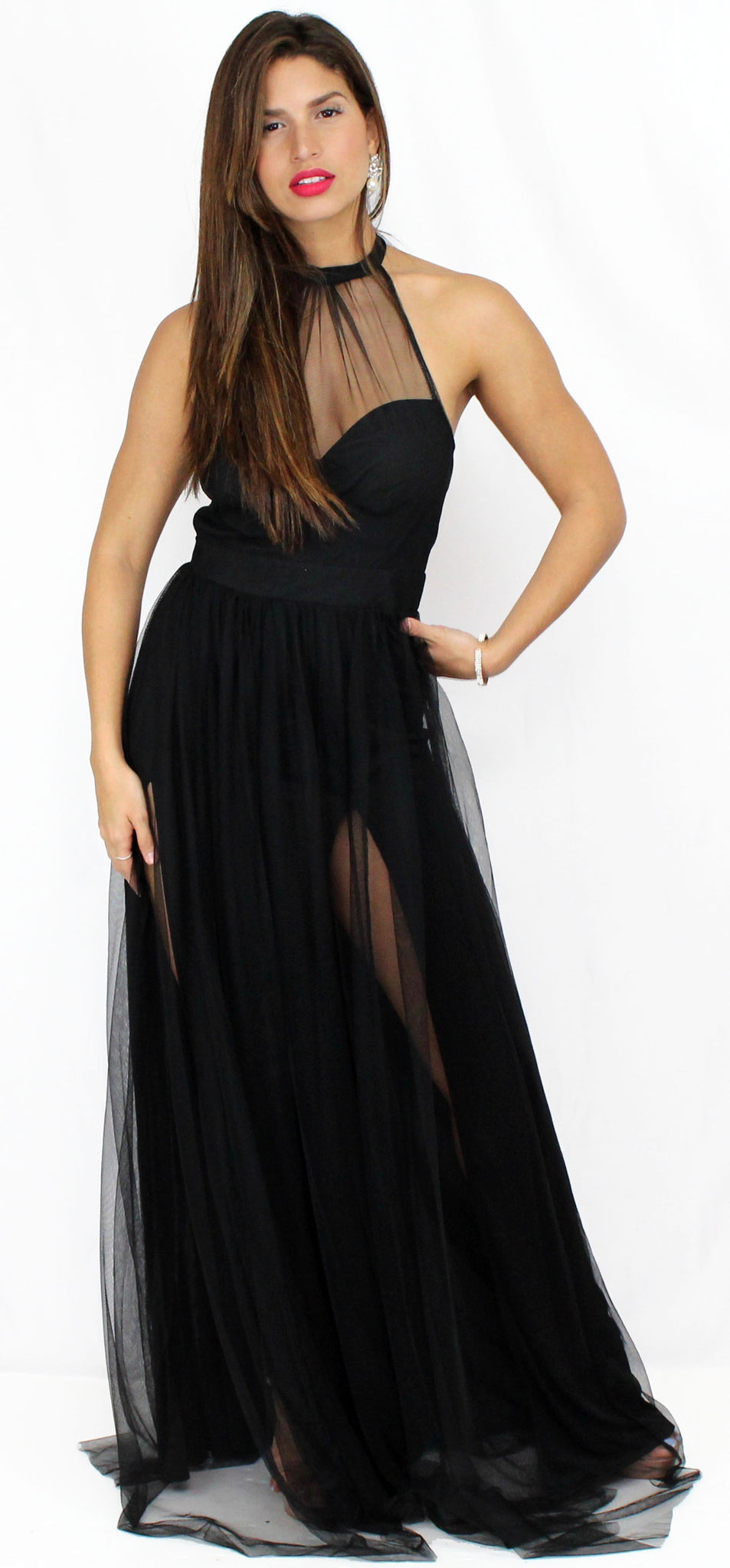 Temptress Black Mesh Formal Gown