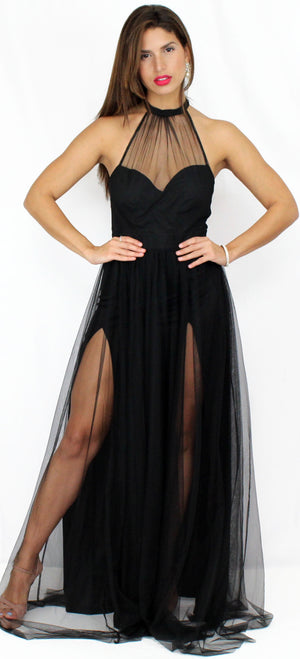 Temptress Black Mesh Formal Gown