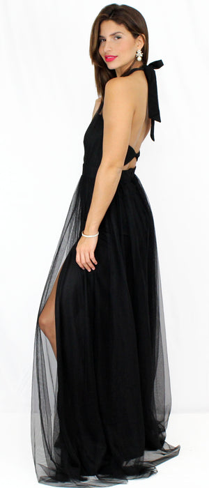 Temptress Black Mesh Formal Gown