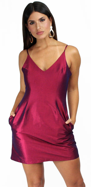 Simply Sultry Wine Satin Mini Dress