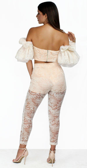 Daydreaming White Lace Ruffle Two-Piece Set