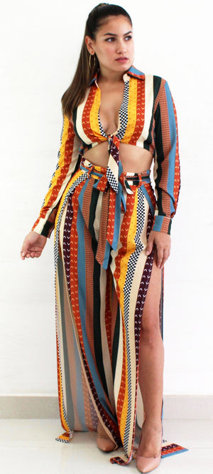 Significant Multi Stripes Print Two-Piece Set